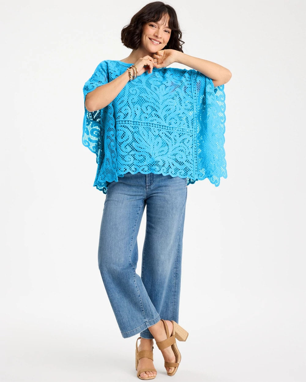 Chico's Outlet Blue Tide Cotton Crochet Lace Poncho