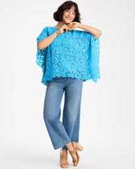 Chico's Outlet Blue Tide Cotton Crochet Lace Poncho