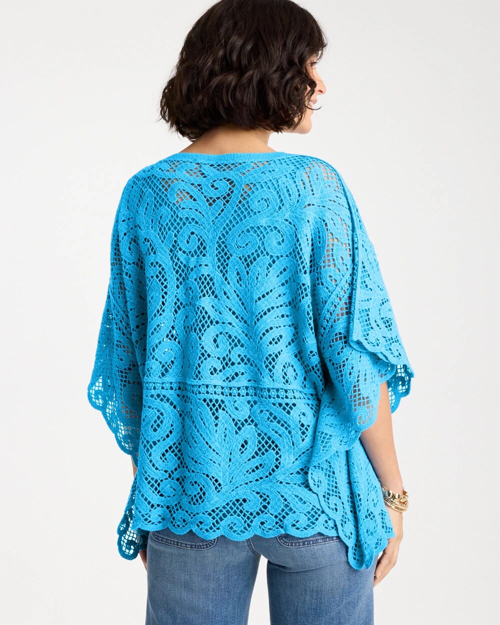 Chico's Outlet Blue Tide Cotton Crochet Lace Poncho