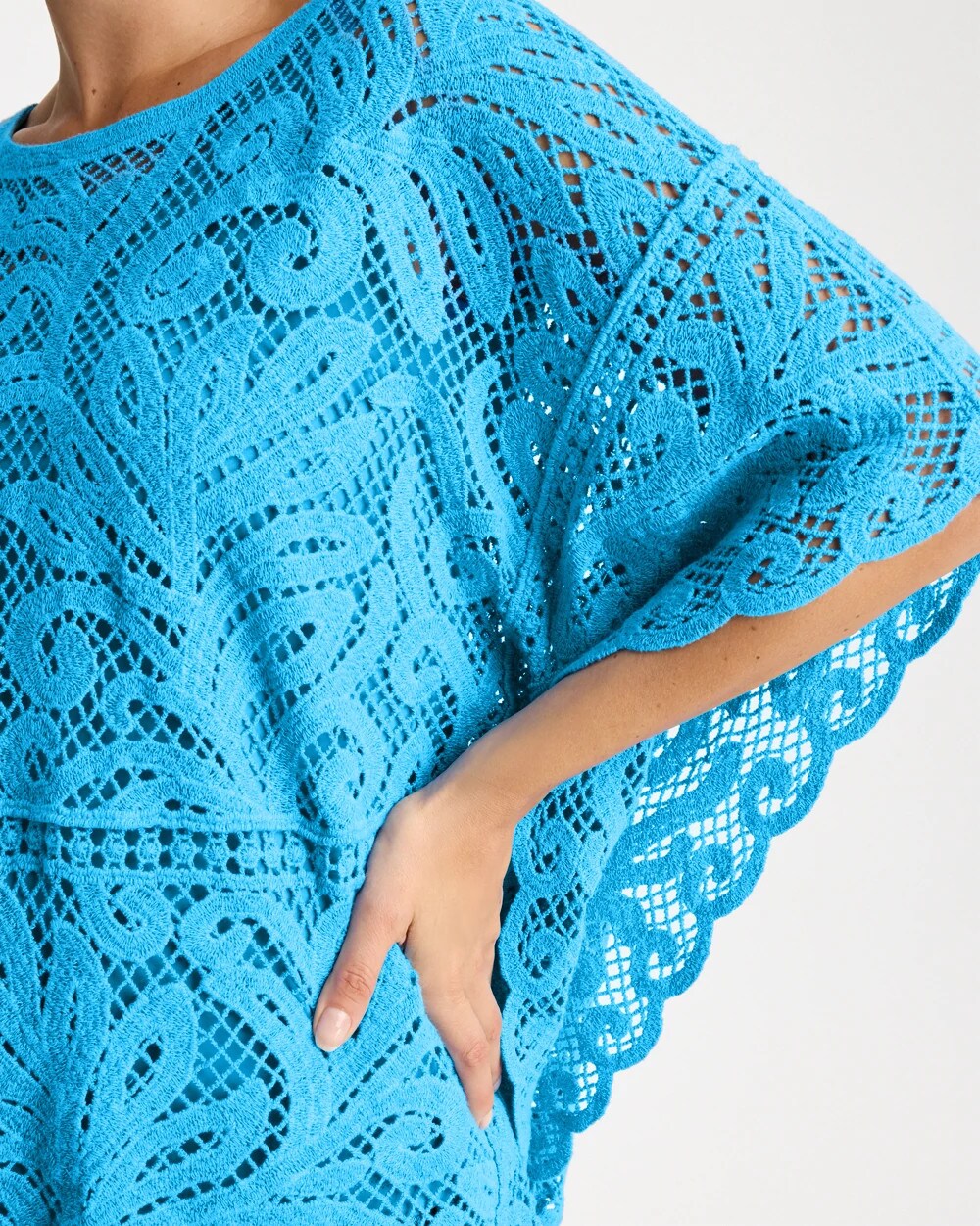Chico's Outlet Blue Tide Cotton Crochet Lace Poncho