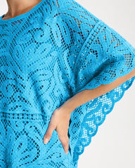Chico's Outlet Blue Tide Cotton Crochet Lace Poncho
