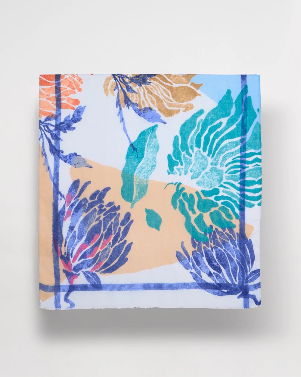 Chico's Outlet Blue Coral Motif Oblong Scarf