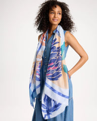Chico's Outlet Blue Coral Motif Oblong Scarf
