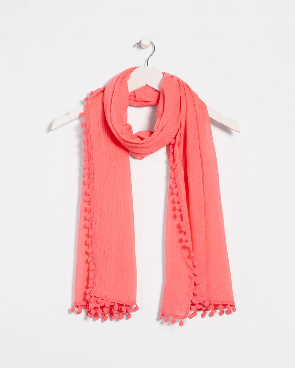 Chico's On Sale Calypso Coral Pom Pom Oblong Scarf