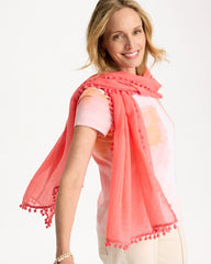 Chico's On Sale Calypso Coral Pom Pom Oblong Scarf