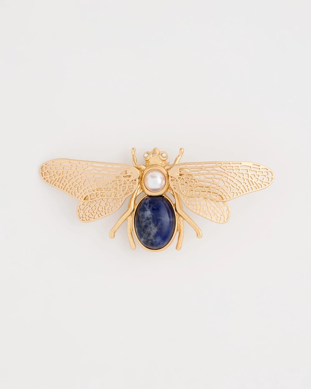 Chico's Online Blue Sodalite Stone Pearl Bee Brooch