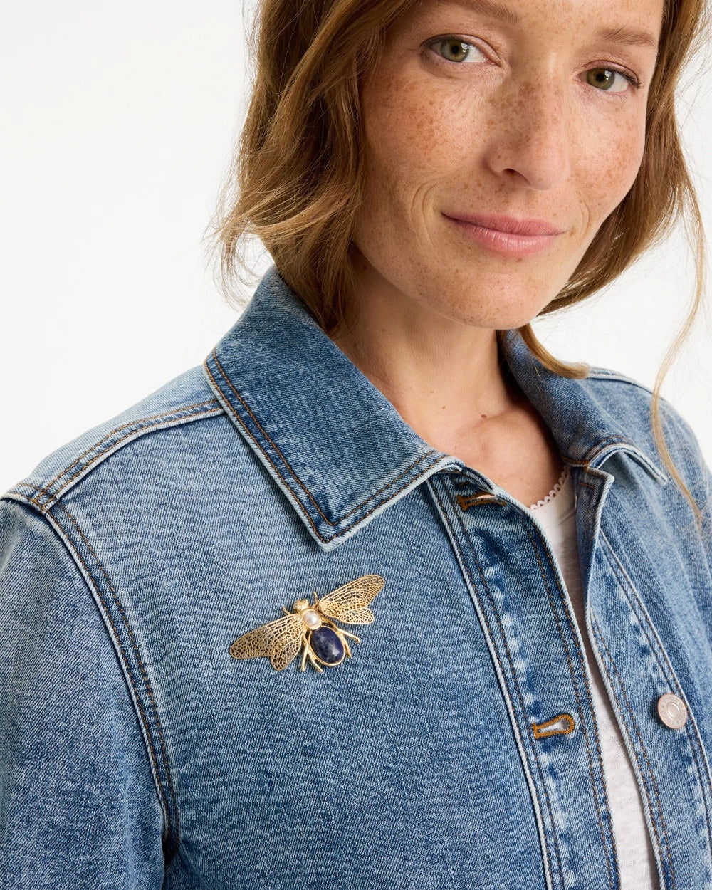 Chico's Online Blue Sodalite Stone Pearl Bee Brooch