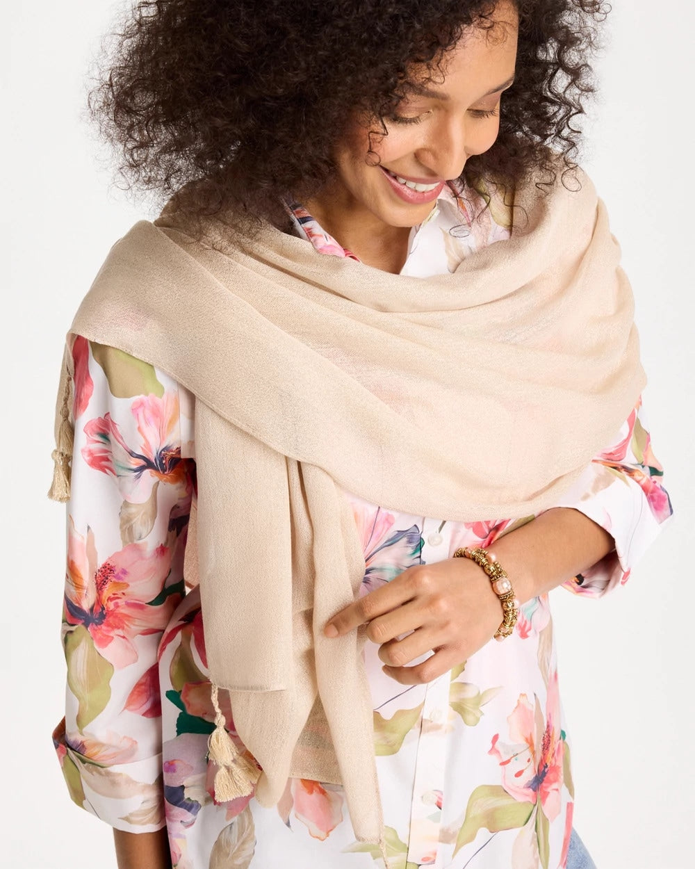 Chico's Discount Neutral Lurex Oblong Scarf