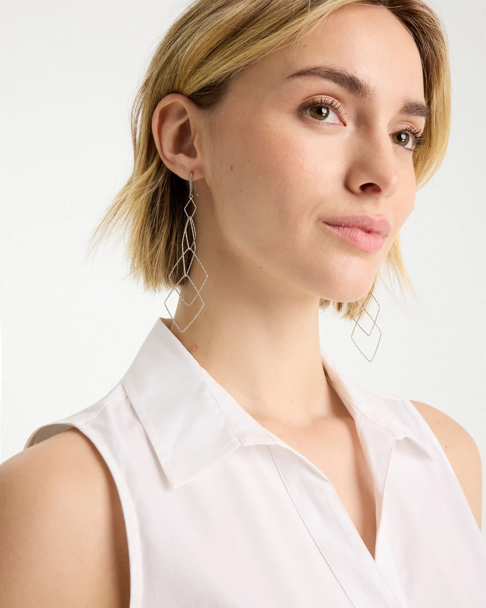 Chico's Discount Silver Geo Linear Drop Earrings