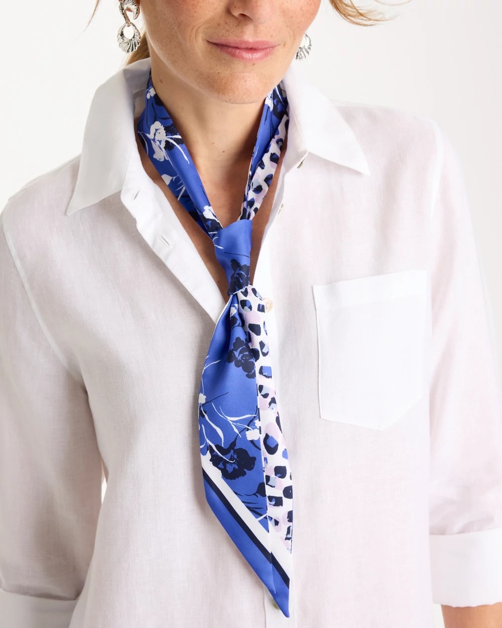 Chico's Online Amparo Blue Dutch Floral Polka-Dot Skinny Scarf