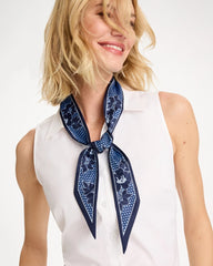 Chico's Outlet Passport Blue Ikebana Printed Skinny Scarf