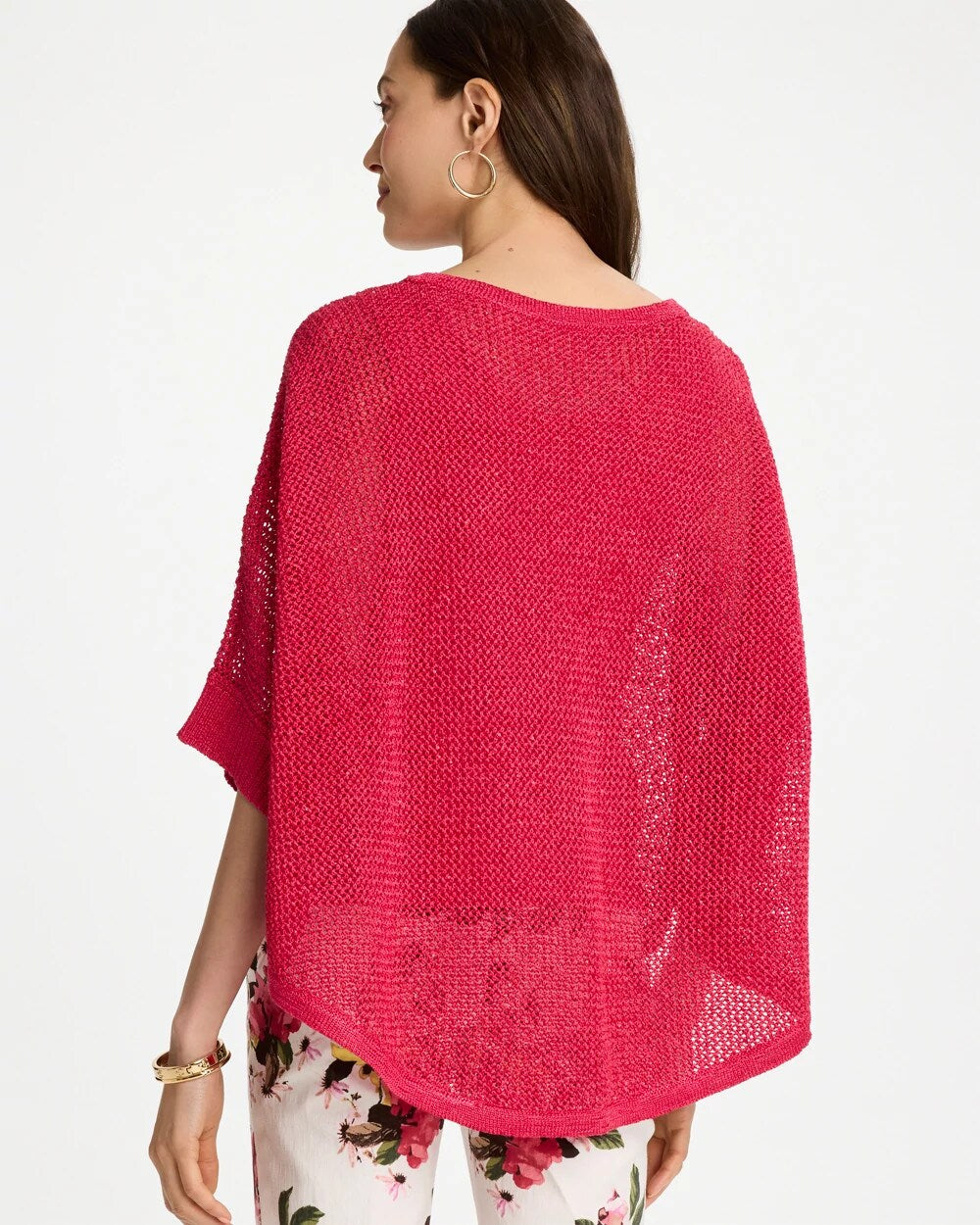 Chico's Sale Hot Honeysuckle Sequin Boatneck Rounded Hem Poncho