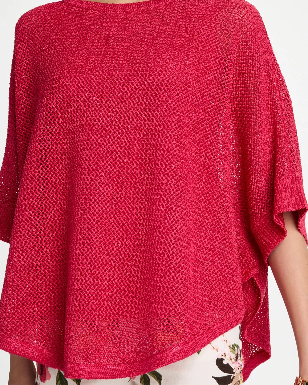 Chico's Sale Hot Honeysuckle Sequin Boatneck Rounded Hem Poncho