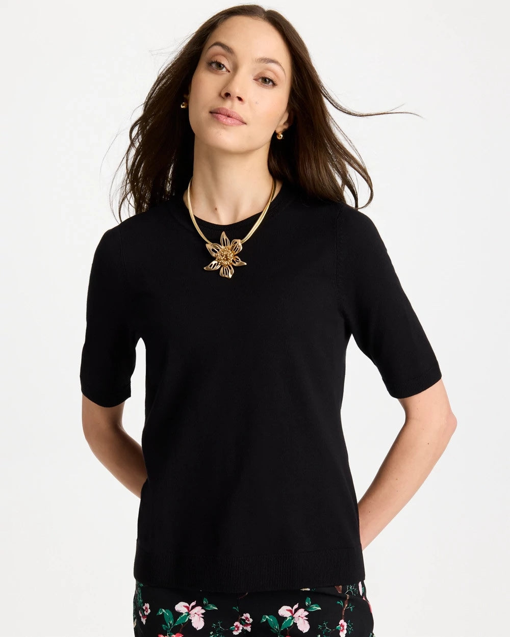 Chico's On Sale Black Ella Crewneck Pullover Sweater