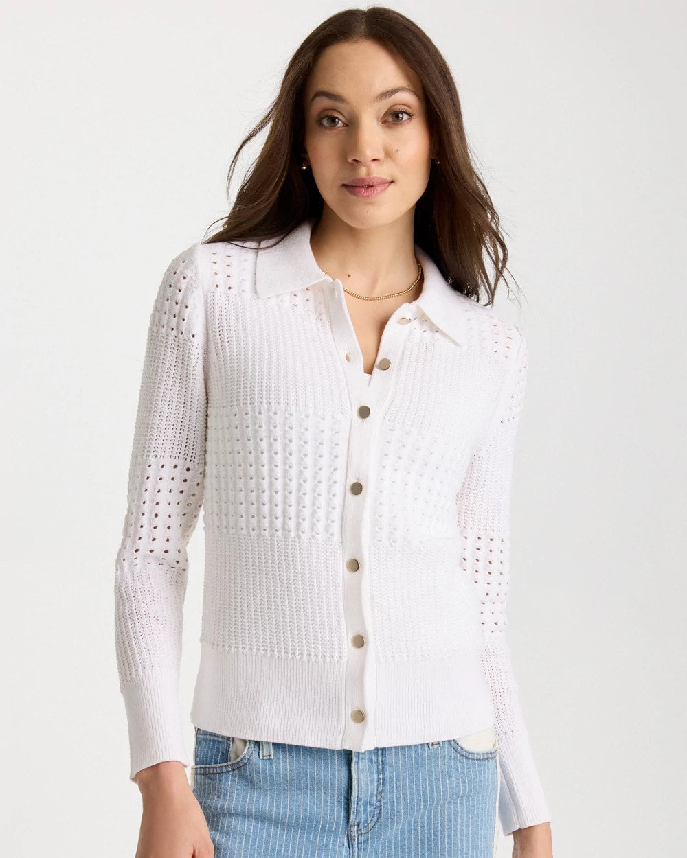 Chico's For Sale Alabaster Textured Button-Front Cardigan