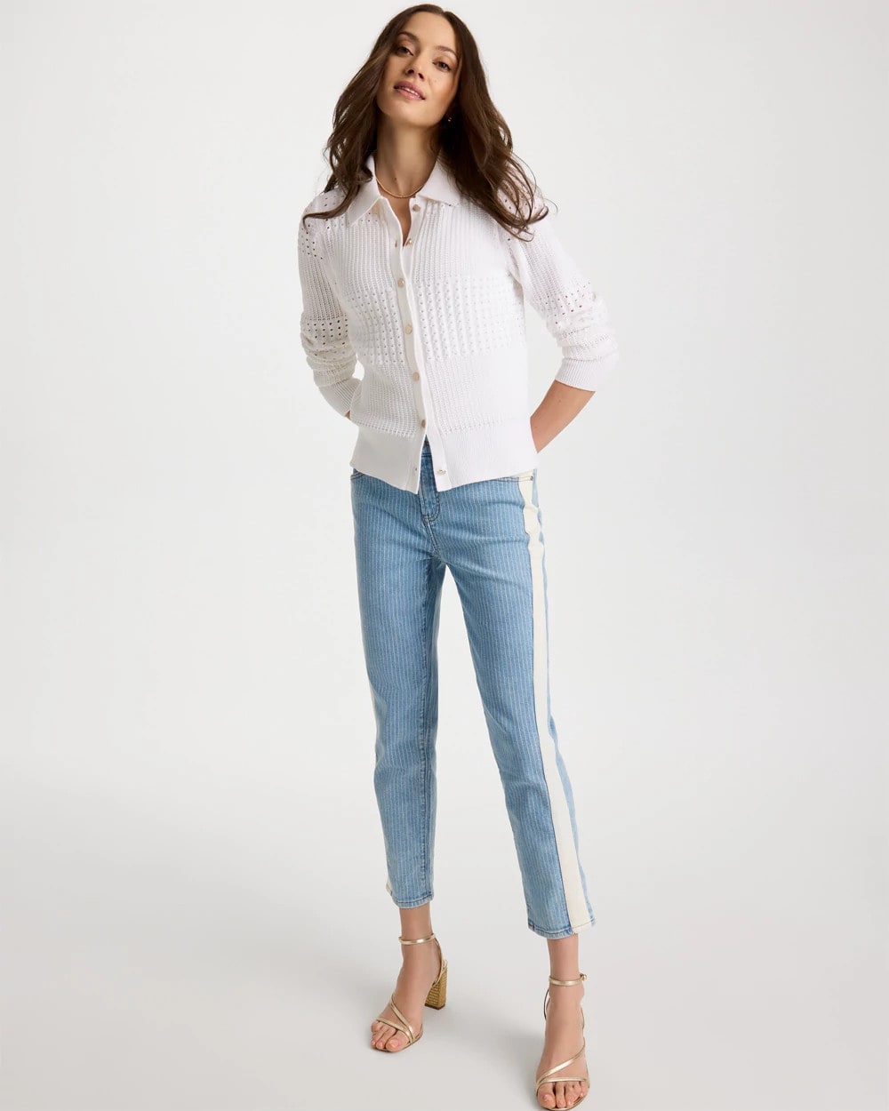 Chico's For Sale Alabaster Textured Button-Front Cardigan