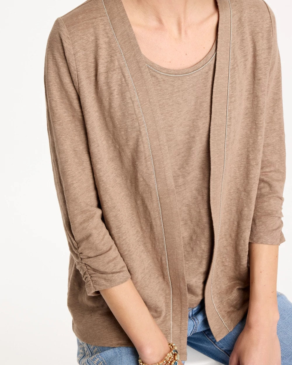 Chico's Online Topaz Smoke Linen Open Front Cardigan