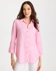 Chico's Sale Pink Pansy No Iron™ Linen Striped Shirt