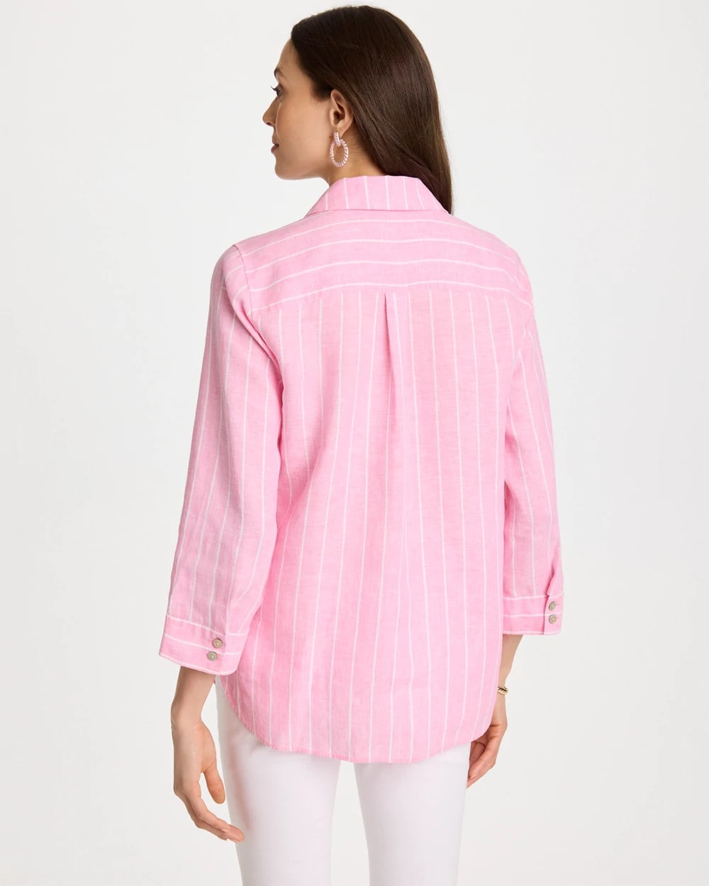 Chico's Sale Pink Pansy No Iron™ Linen Striped Shirt