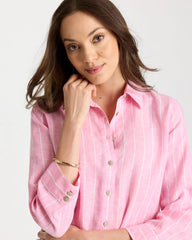 Chico's Sale Pink Pansy No Iron™ Linen Striped Shirt