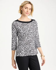 Chico's Outlet Black Fauna Pima 3/4 Sleeve Tee