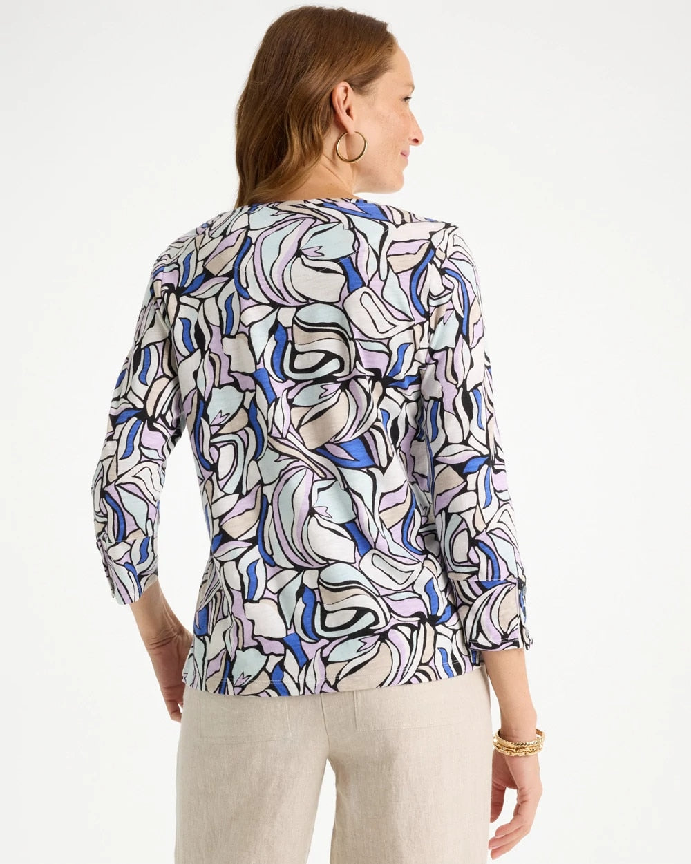 Chico's On Sale Black Floral Cotton Slub Tee