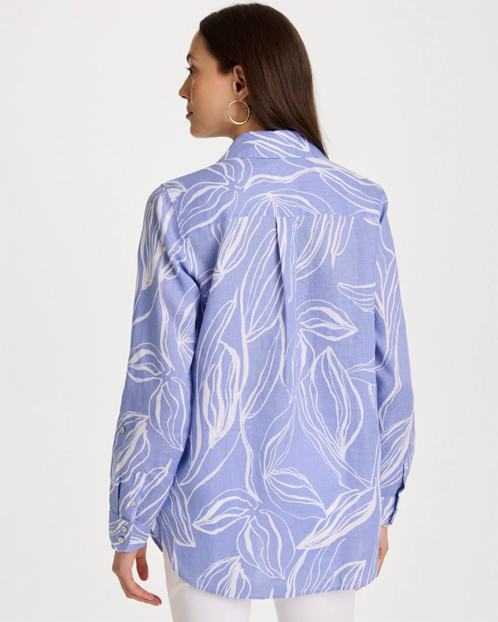 Chico's For Sale Blue Orchid No Iron™ Printed Linen Tunic