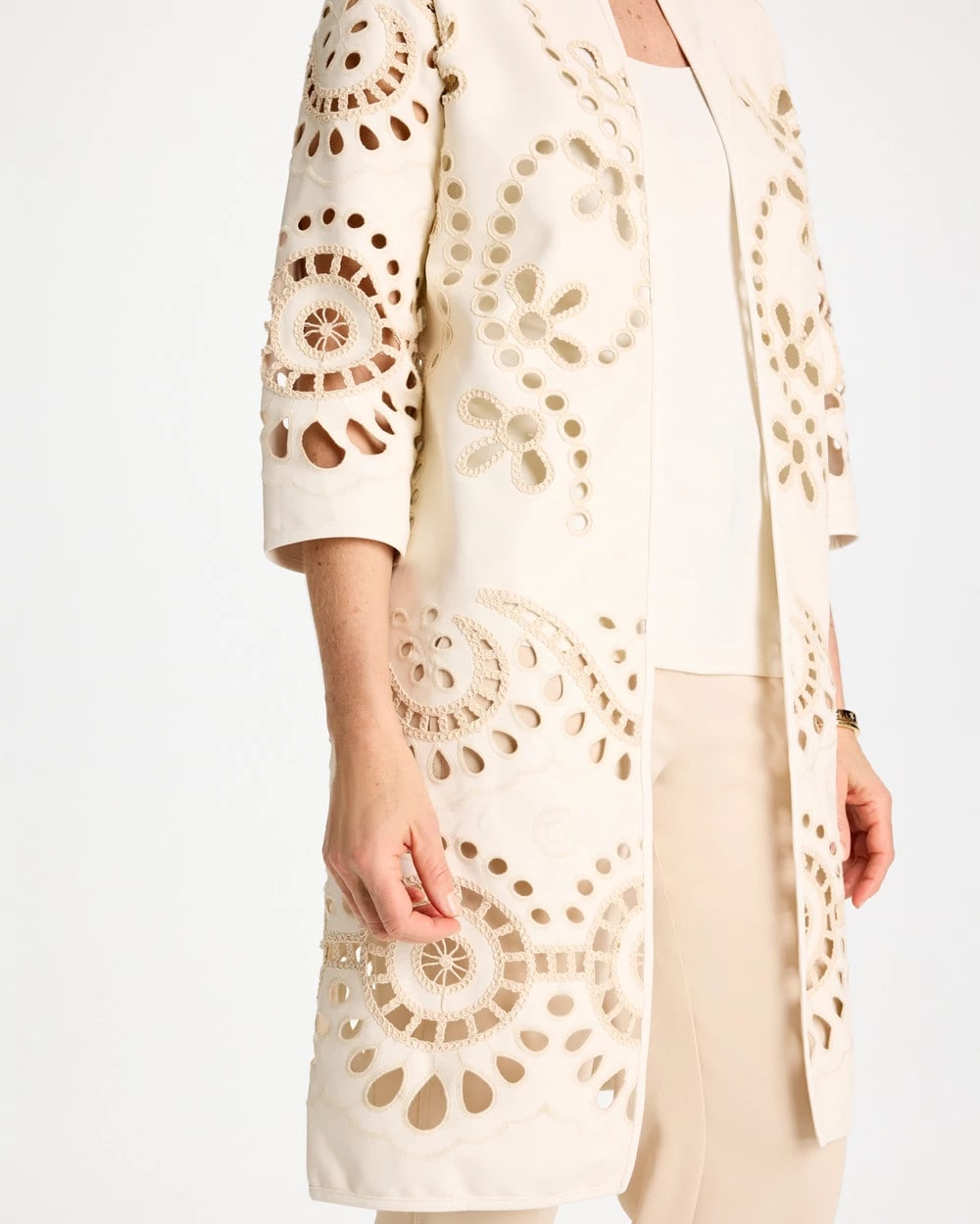 Chico's Online Ecru Long Faux Leather Kimono
