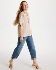 Chico's Discount Smokey Taupe Jersey & Satin Dolman Tee