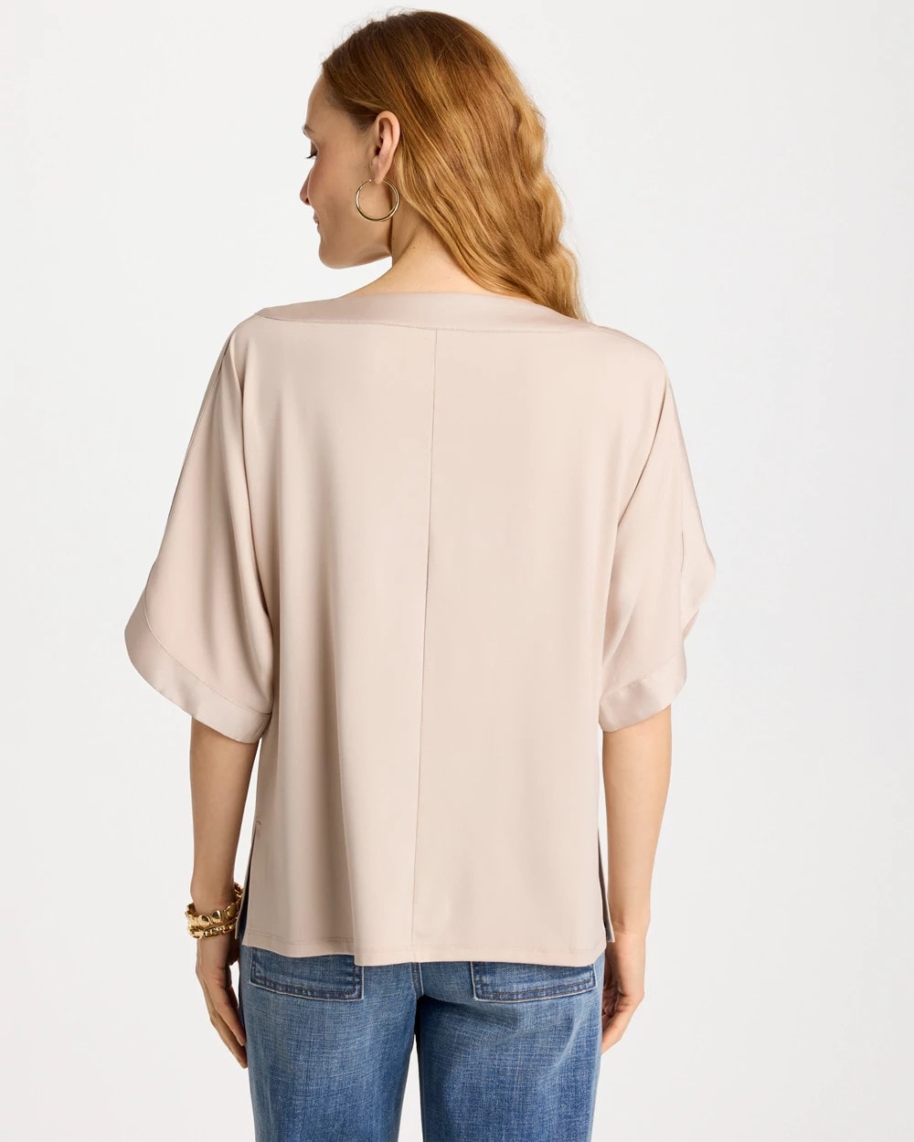 Chico's Discount Smokey Taupe Jersey & Satin Dolman Tee
