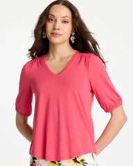 Chico's Sale Hot Honeysuckle Shirred Elbow Sleeve Tee
