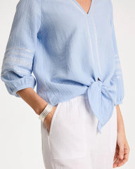 Chico's Outlet Blue Haven Cotton Gauze Tie-Front Blouse