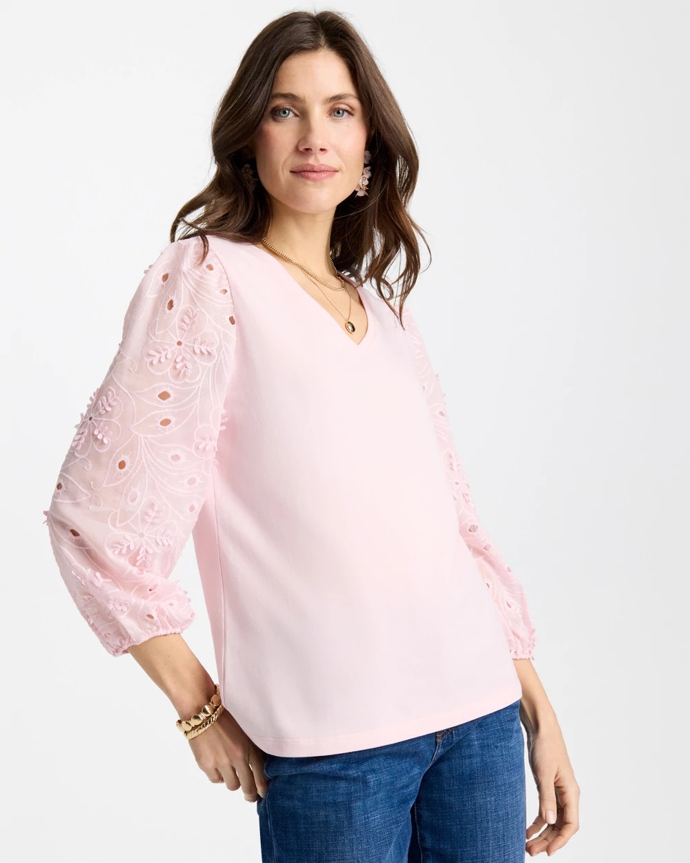 Chico's Online Sweet Blossom Floral Eyelet Sleeve Tee