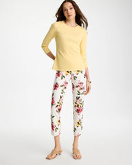 Chico's Discount Golden Haze Ribbed Button Crewneck Tee