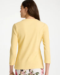 Chico's Discount Golden Haze Ribbed Button Crewneck Tee