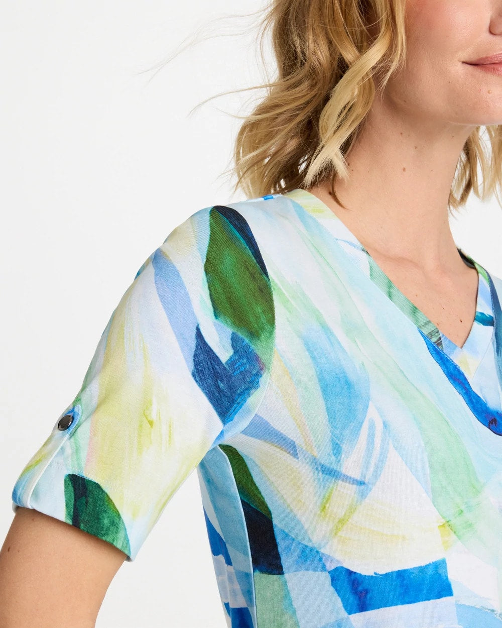 Chico's Sale Amparo Blue Printed Pima V-Neck Tee