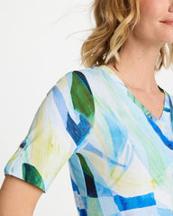 Chico's Sale Amparo Blue Printed Pima V-Neck Tee