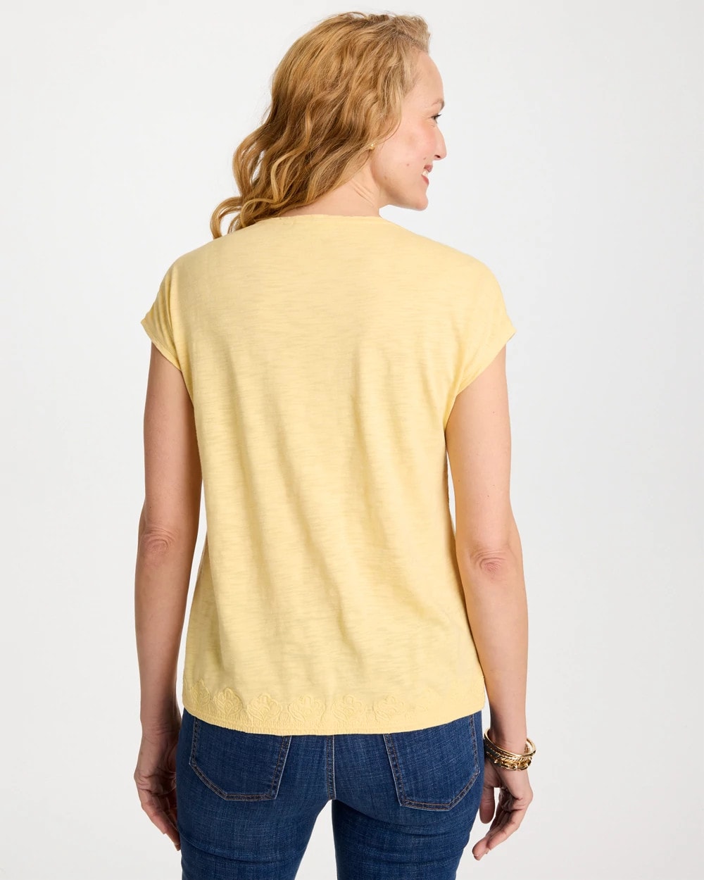 Chico's Outlet Golden Haze Monochrome Embroidered Cap-Sleeve Tee
