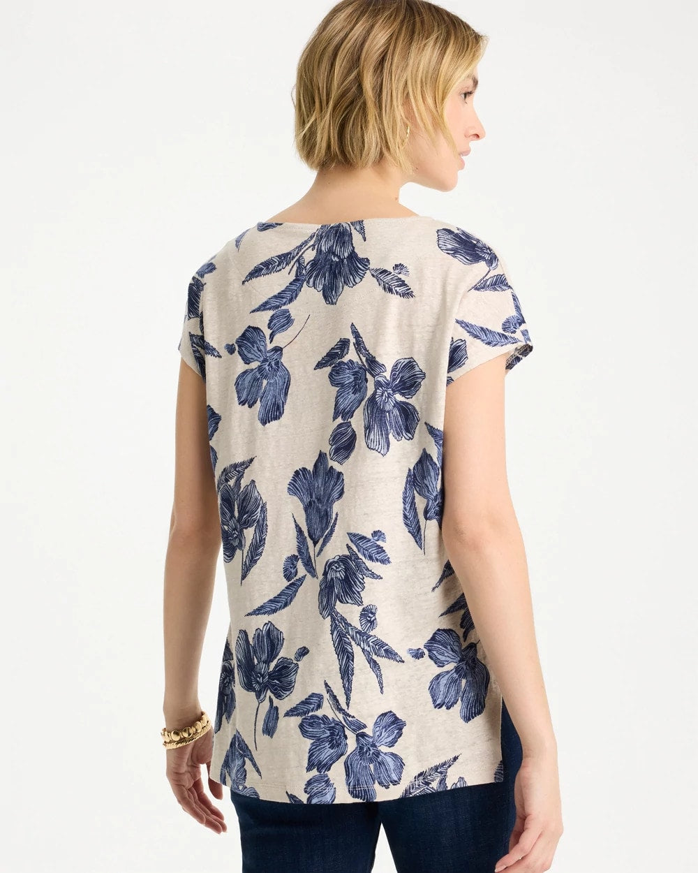 Chico's On Sale River Rock Floral Linen Dolman Tee