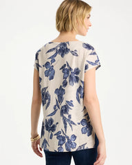 Chico's On Sale River Rock Floral Linen Dolman Tee