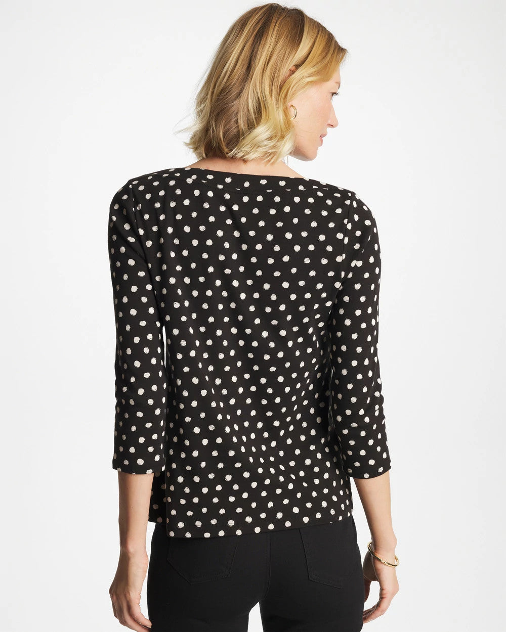 Chico's For Sale Black Polka Dot Pima 3/4 Sleeve Tee