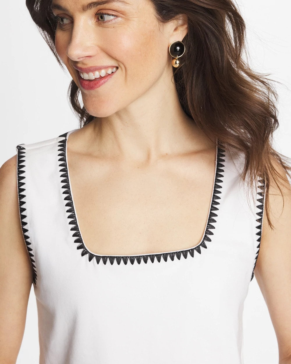 Chico's Online Alabaster Blanket Stitch Contour Cotton™ Square Neck Tank