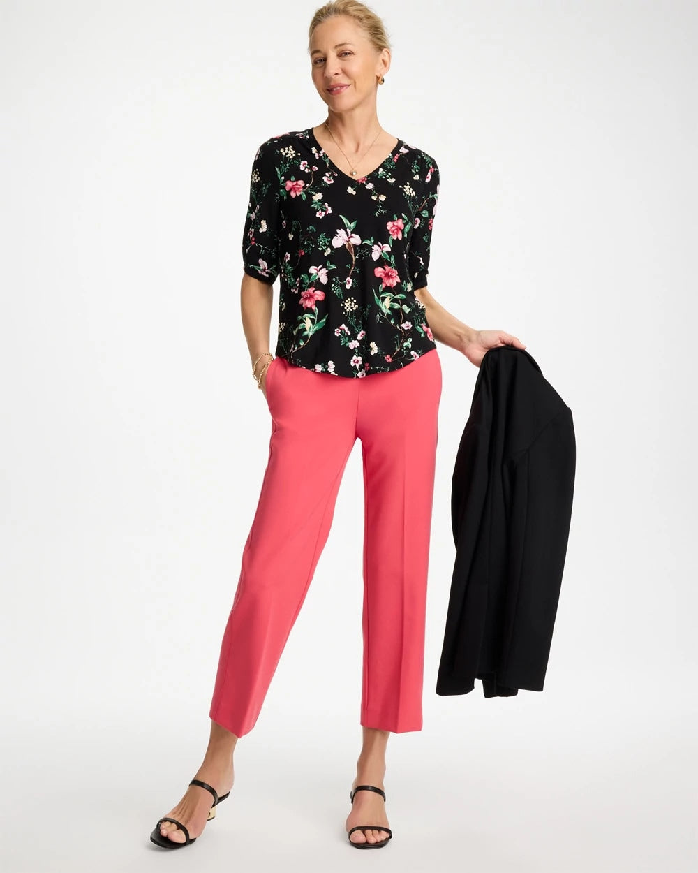 Chico's For Sale Black Kyoto Shirred Elbow Sleeve Tee
