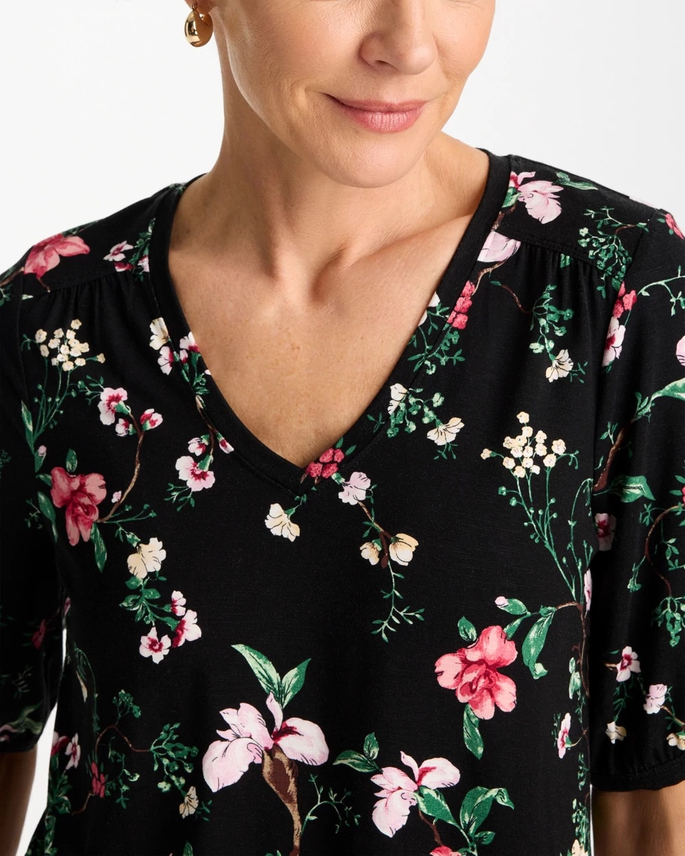 Chico's For Sale Black Kyoto Shirred Elbow Sleeve Tee