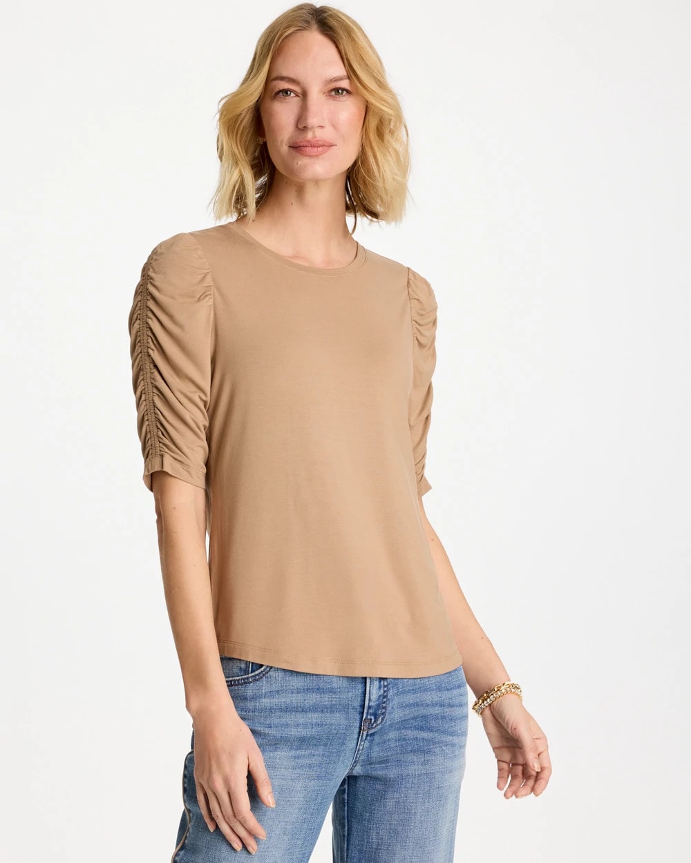 Chico's Online Cattail Brown Touch of Cool™ Ruched Sleeve Knit Tee