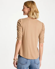Chico's Online Cattail Brown Touch of Cool™ Ruched Sleeve Knit Tee
