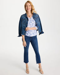 Chico's Outlet Amparo Blue Printed Puff Sleeve Slub Henley