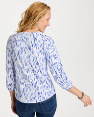 Chico's Outlet Amparo Blue Printed Puff Sleeve Slub Henley