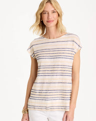 Chico's On Sale Passport Blue Striped Linen Dolman Tee