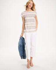 Chico's On Sale Passport Blue Striped Linen Dolman Tee